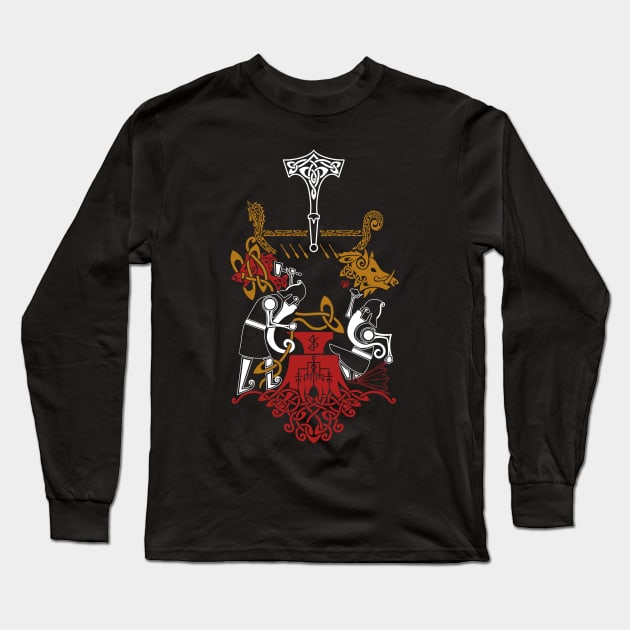 Brokkr and Sindri Dwarven Blacksmiths Norse Mythology Long Sleeve T-Shirt by Art of Arklin